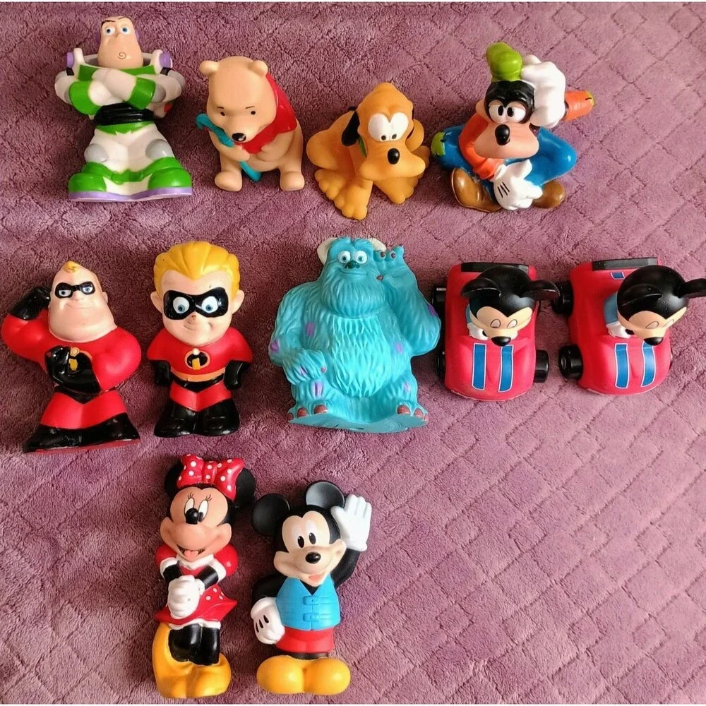 Disney Pixar Lot 11 Rubber Bath Mickey Minnie Goofy Pluto Buzz Pooh Incredible